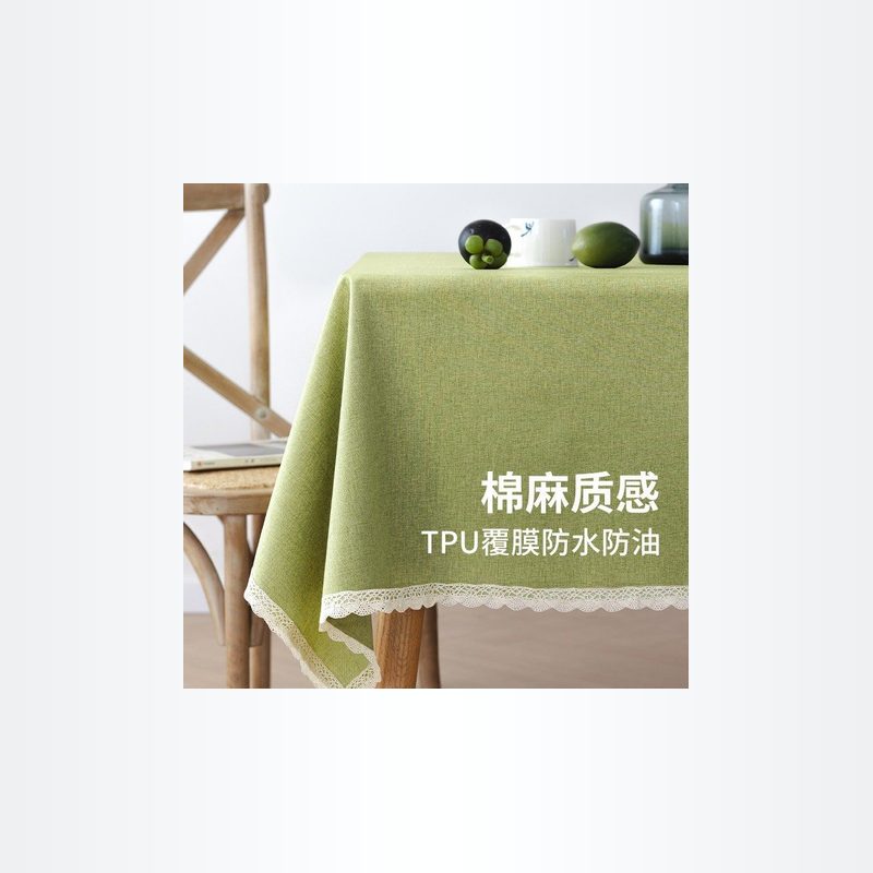 绿色棉麻桌布 防水防油餐桌布